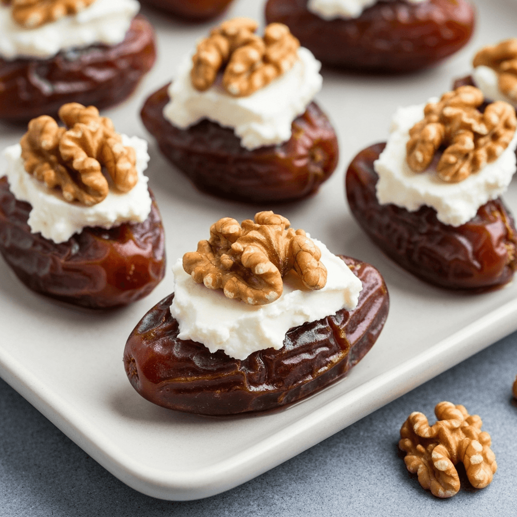 Bobotie Stuffed Dates with Goat Cheese and Walnuts