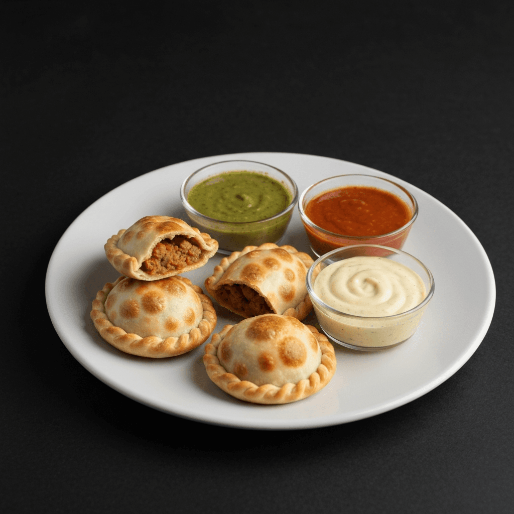 Empanada Bites with Dipping Sauces (Chimichurri, Salsa Criolla, Aioli)