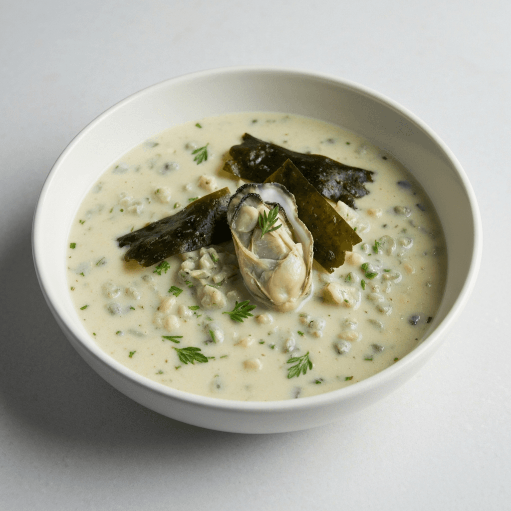 Jersey Oyster Chowder with Seaweed and Herbs