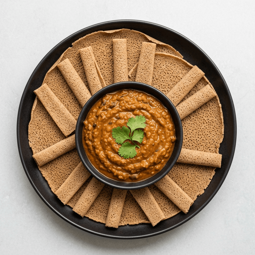 Ethiopian Spiced Black Bean Dip with Injera Chips