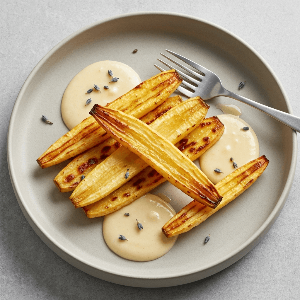 Caramelized Parsnip Rounds with Honey-Lavender Crème Fraîche