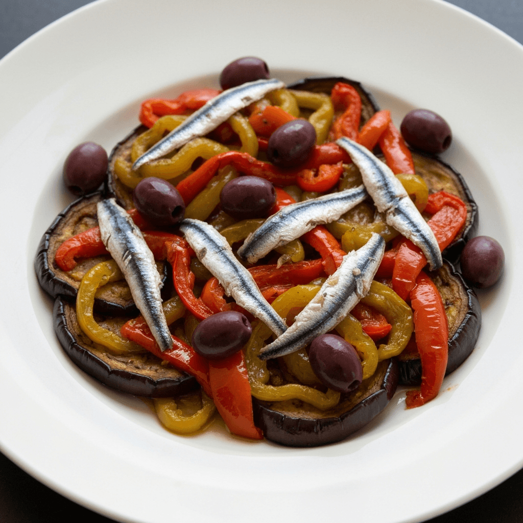 Roasted Vegetable Escalivada with Anchovies and Olives