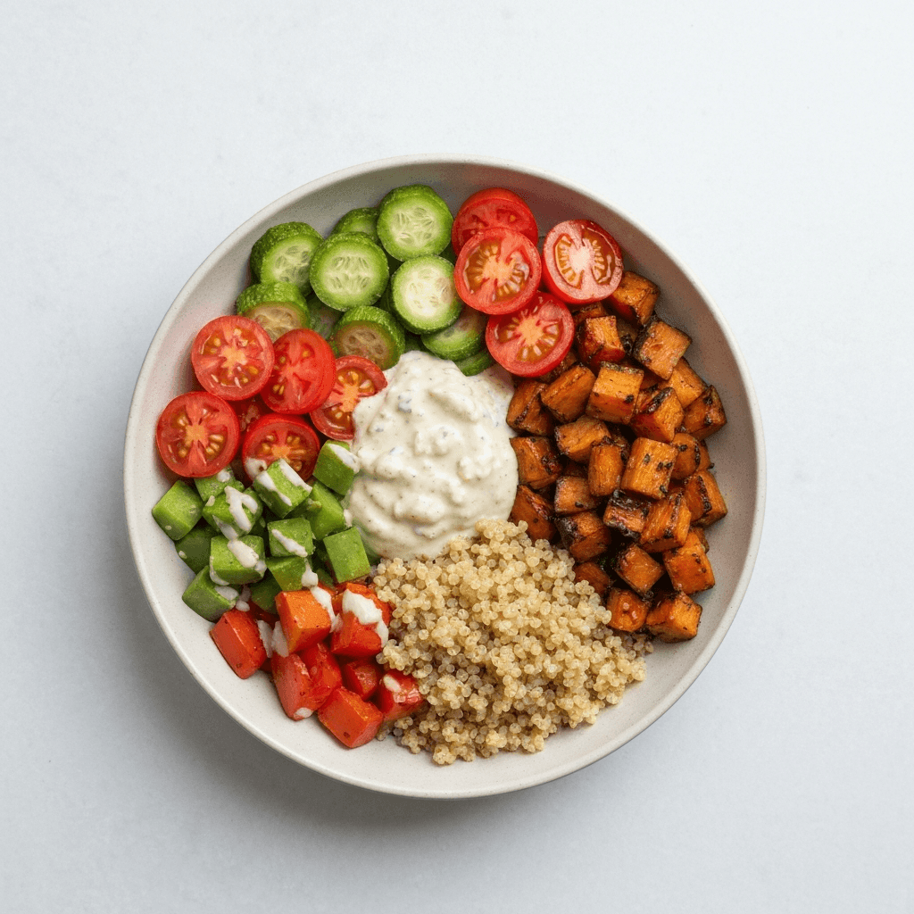 Dairy-Free Roasted Vegetable and Quinoa Bowl with Tahini Dressing