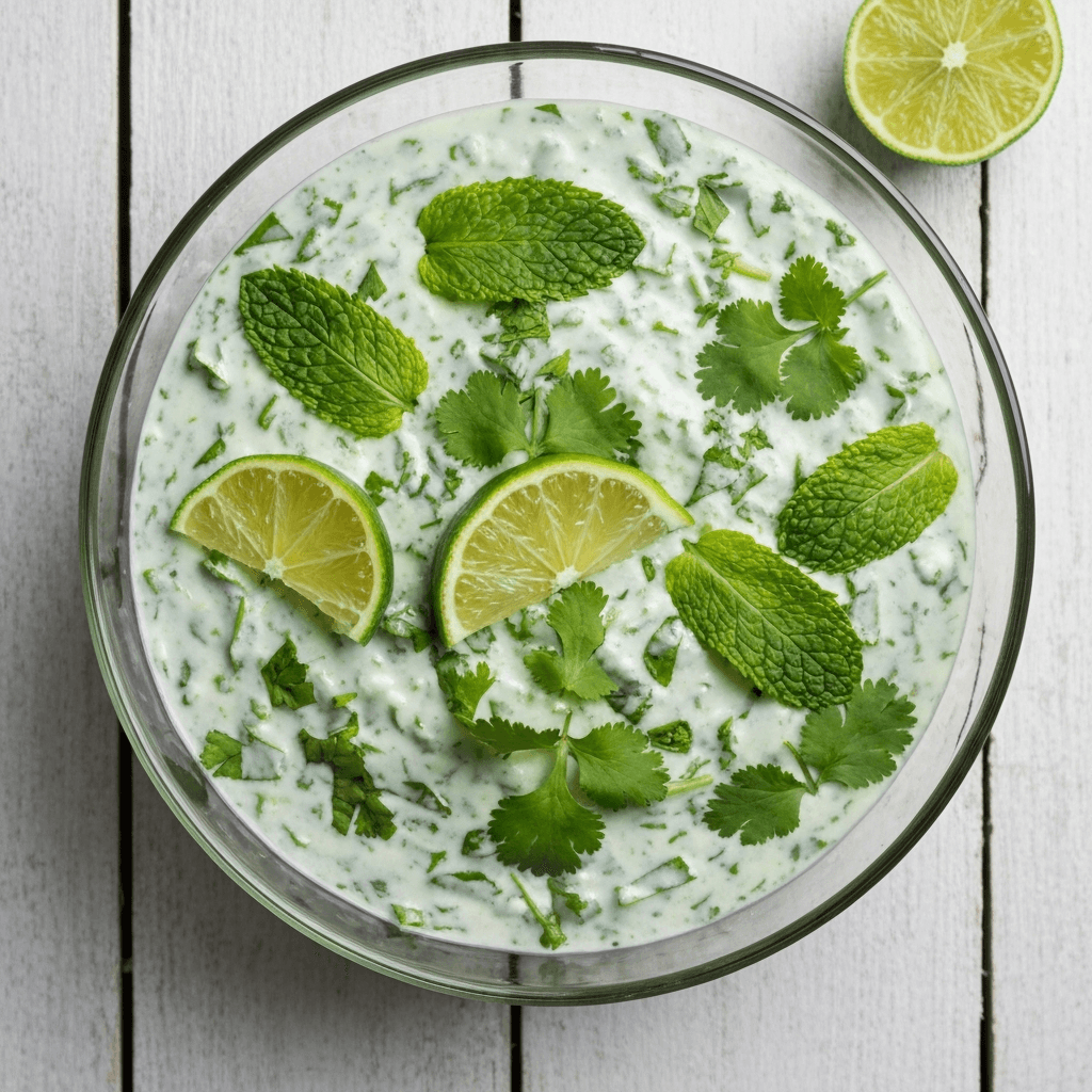 Mint and Cilantro Chutney with Yogurt and Lime