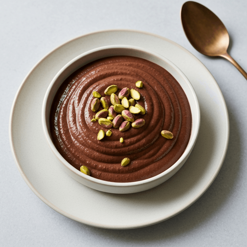 Moroccan Tagine-Spiced Chocolate Avocado Mousse with Pistachios