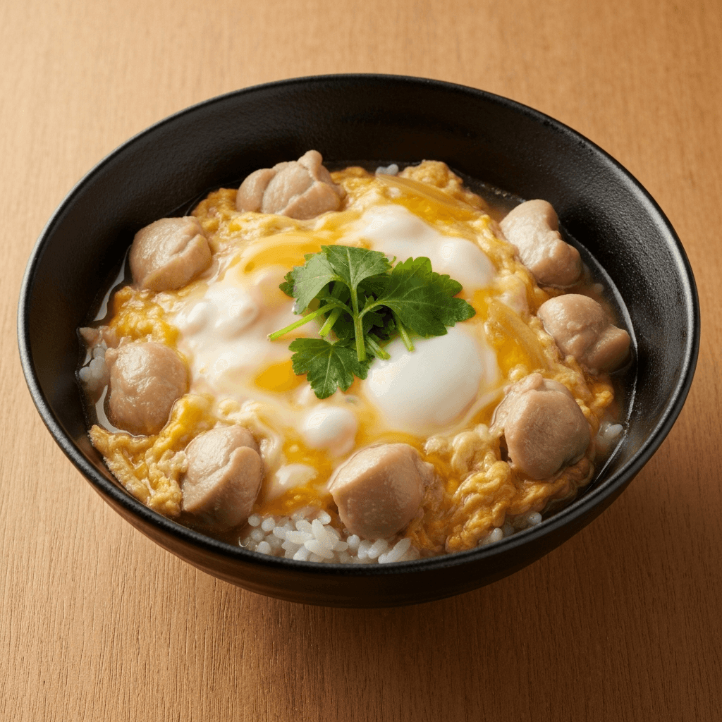 Oyakodon (Chicken & Egg Bowl) with Dashi Broth & Mitsuba