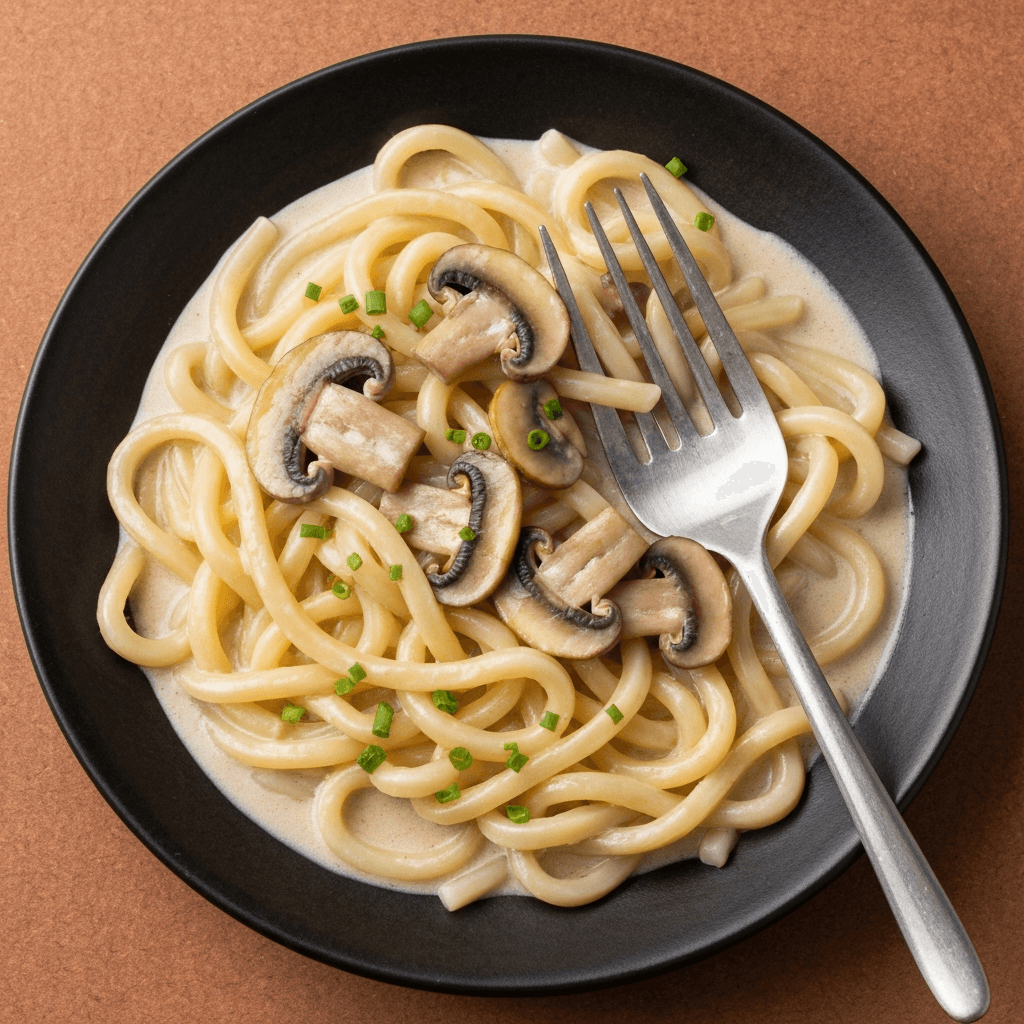 Creamy Udon Noodles with Mushrooms