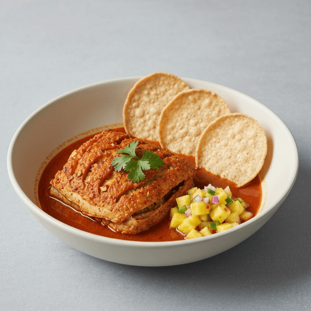 Assam Fish Soup with Sourdough Crackers & Pineapple Salsa