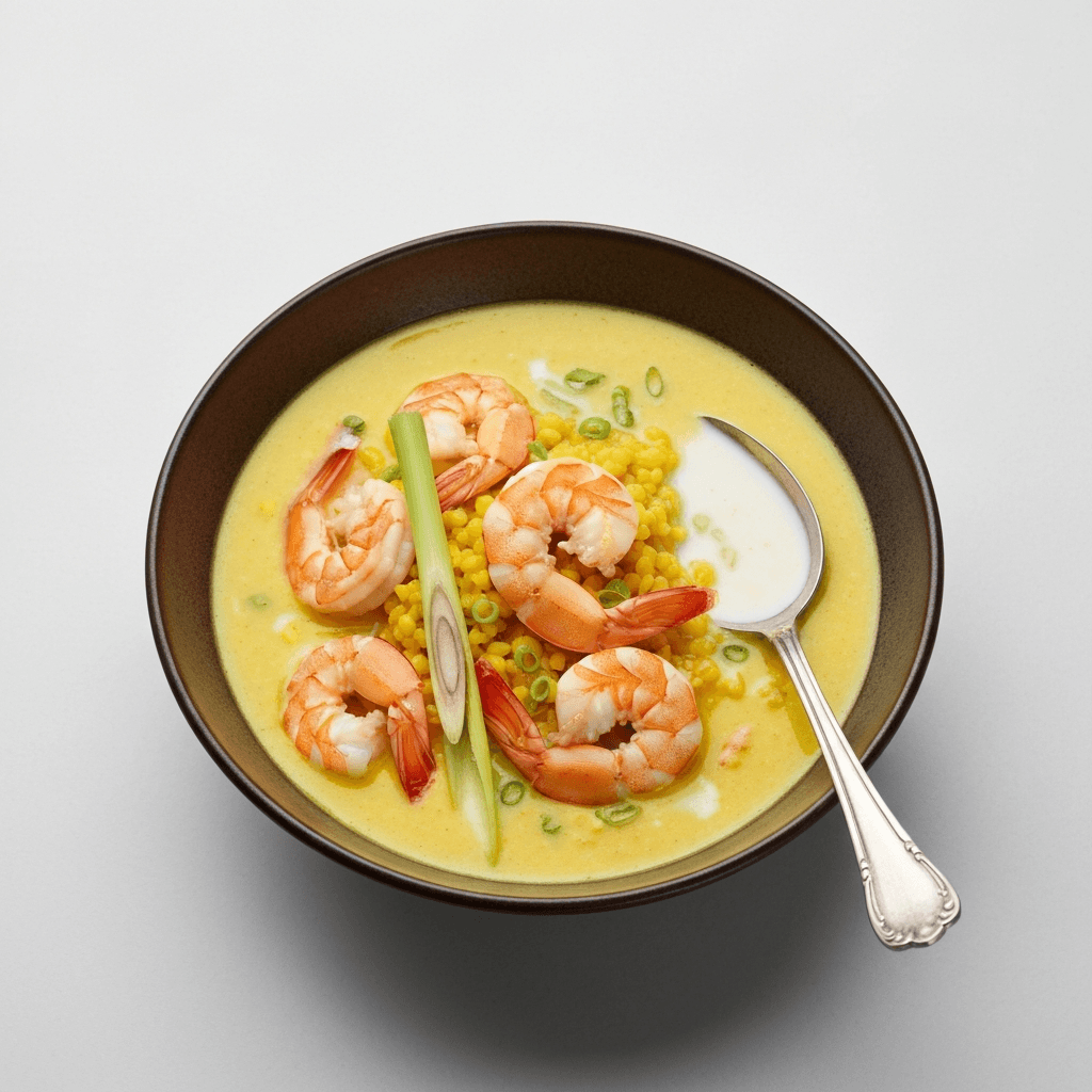 Yellow Daal and Coconut Milk Soup with Shrimp and Lemongrass
