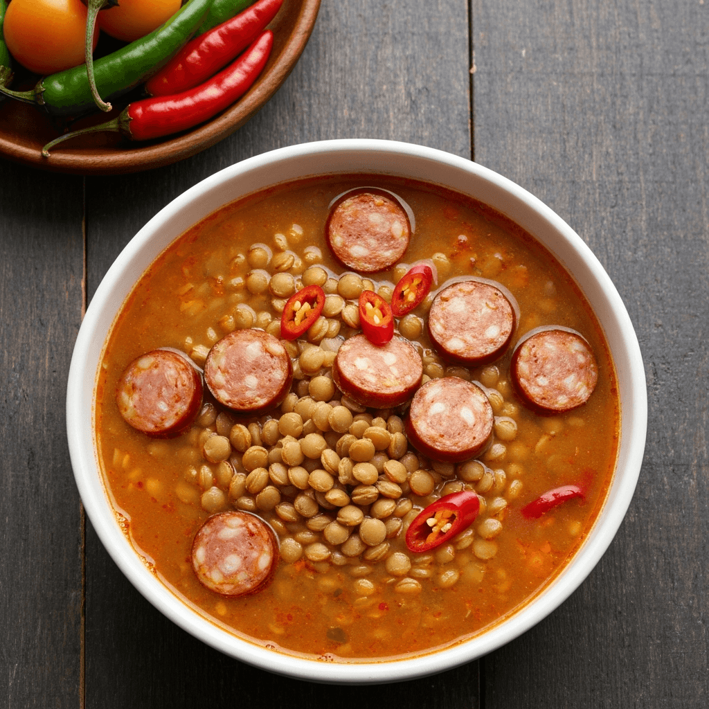 Spicy Calabrian Lentil Soup with Sausage