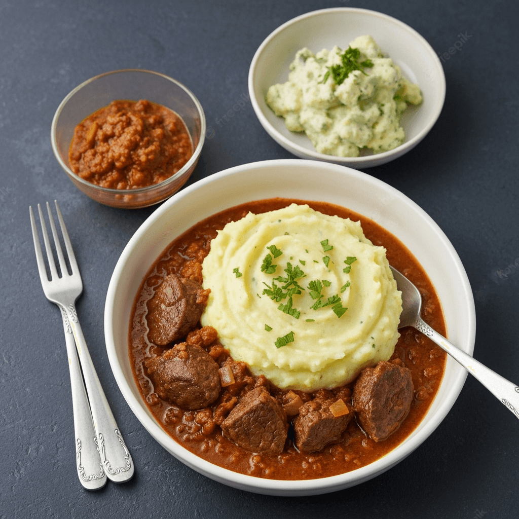 Lamb Rogan Josh Shepherd's Pie with Saffron Mash