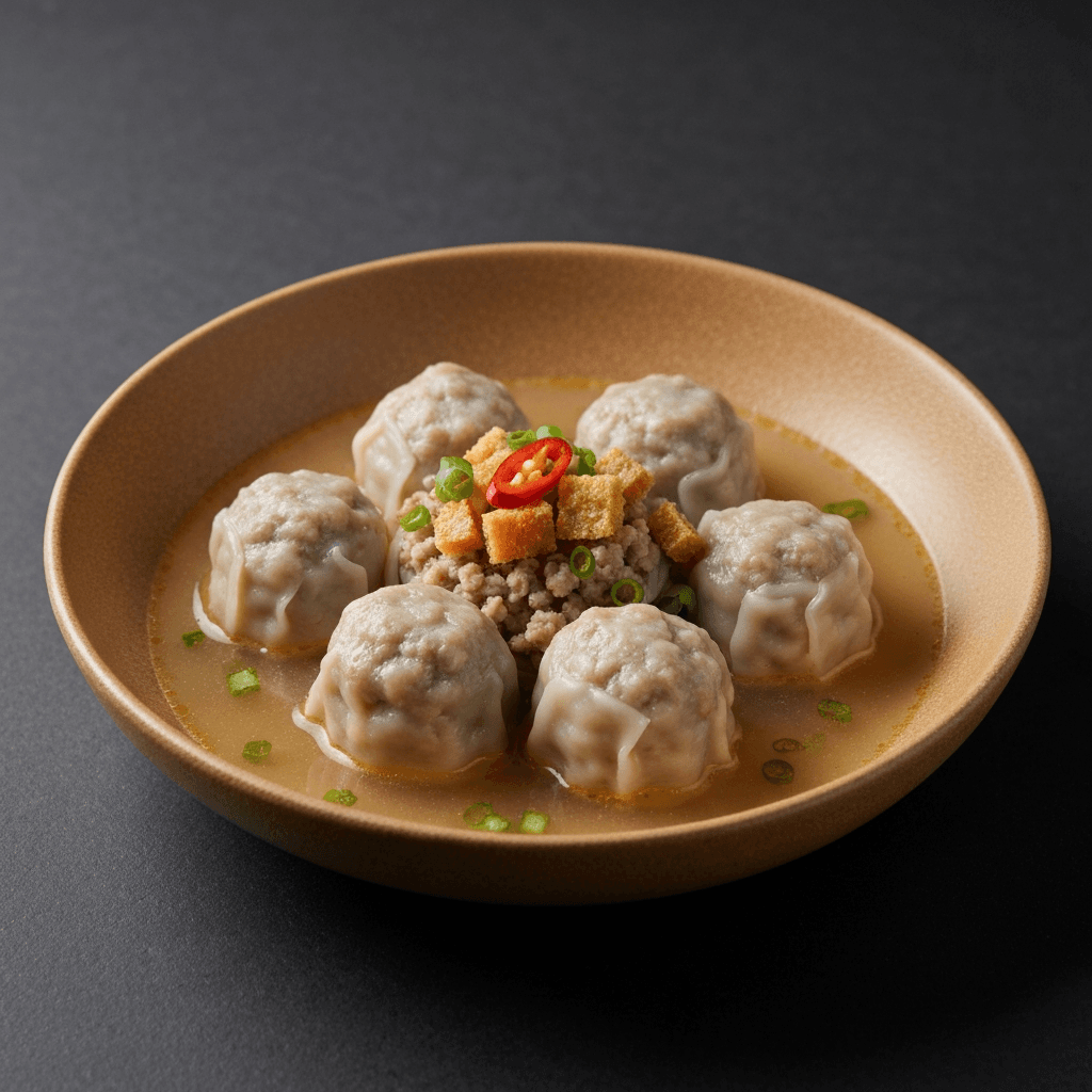 Bak Chor Mee Soup Dumplings with Sourdough Croutons
