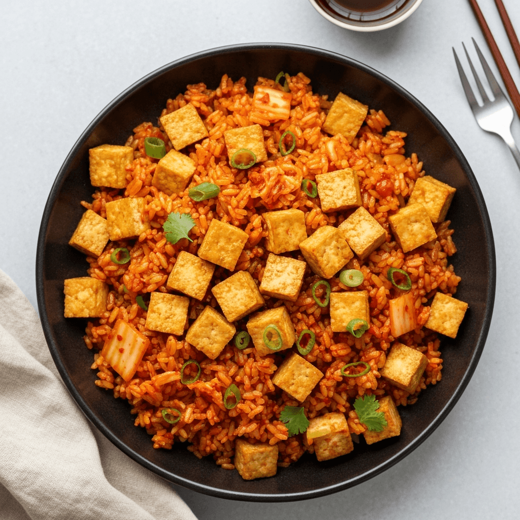 Vegan Kimchi Fried Rice with Tofu and Gochujang