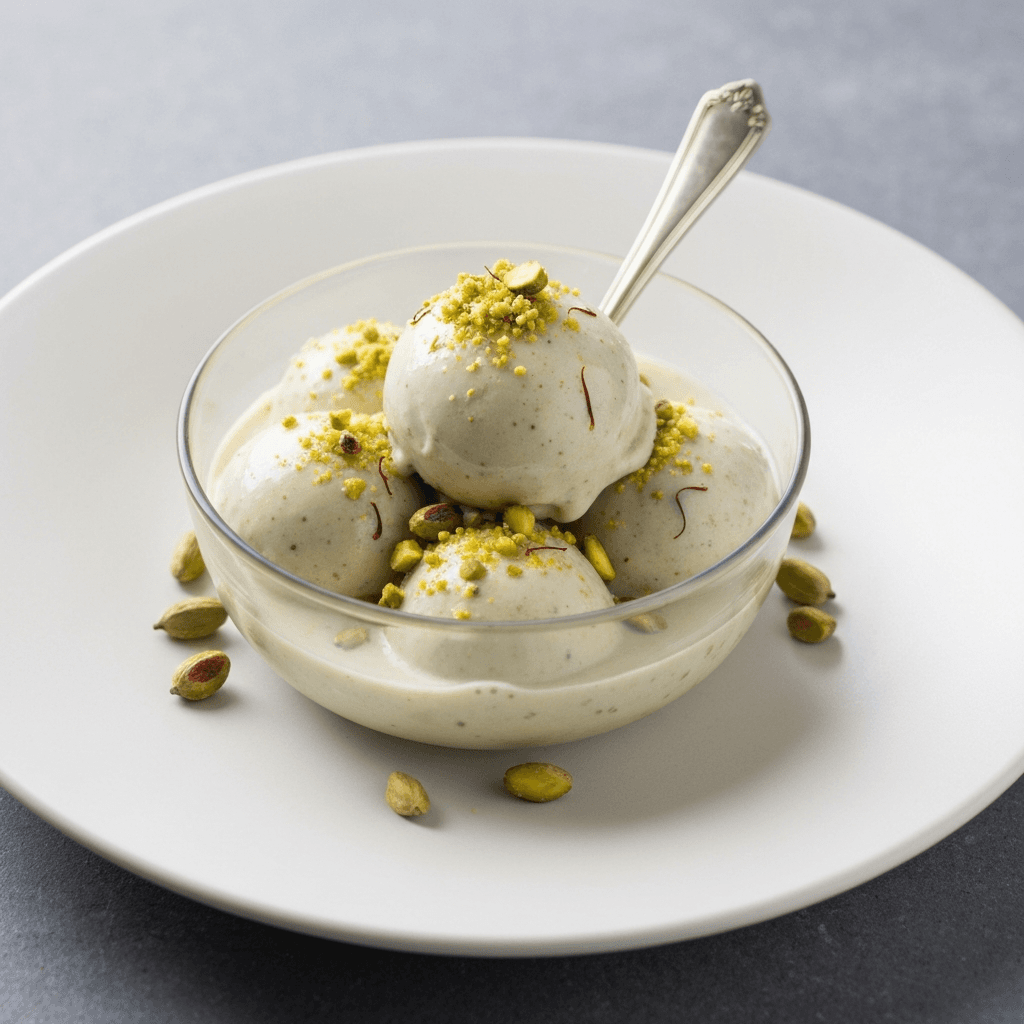 Cardamom and Saffron Kulfi with Pistachio Crumble