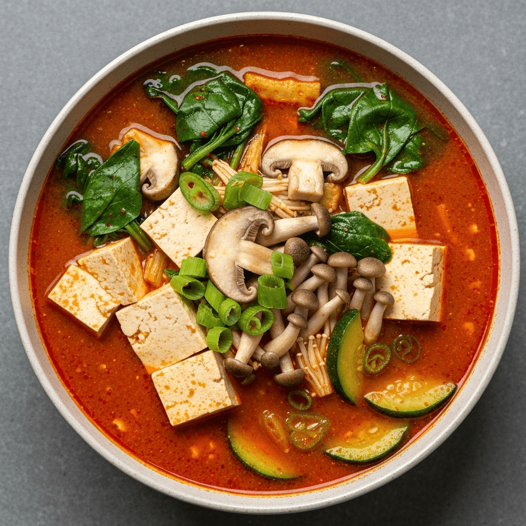 Vegan Gochujang Tofu and Spinach Sundubu Jjigae