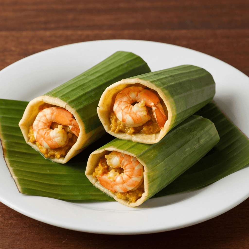 Banana Leaf Wrapped Tamales with Shrimp and Coconut Curry