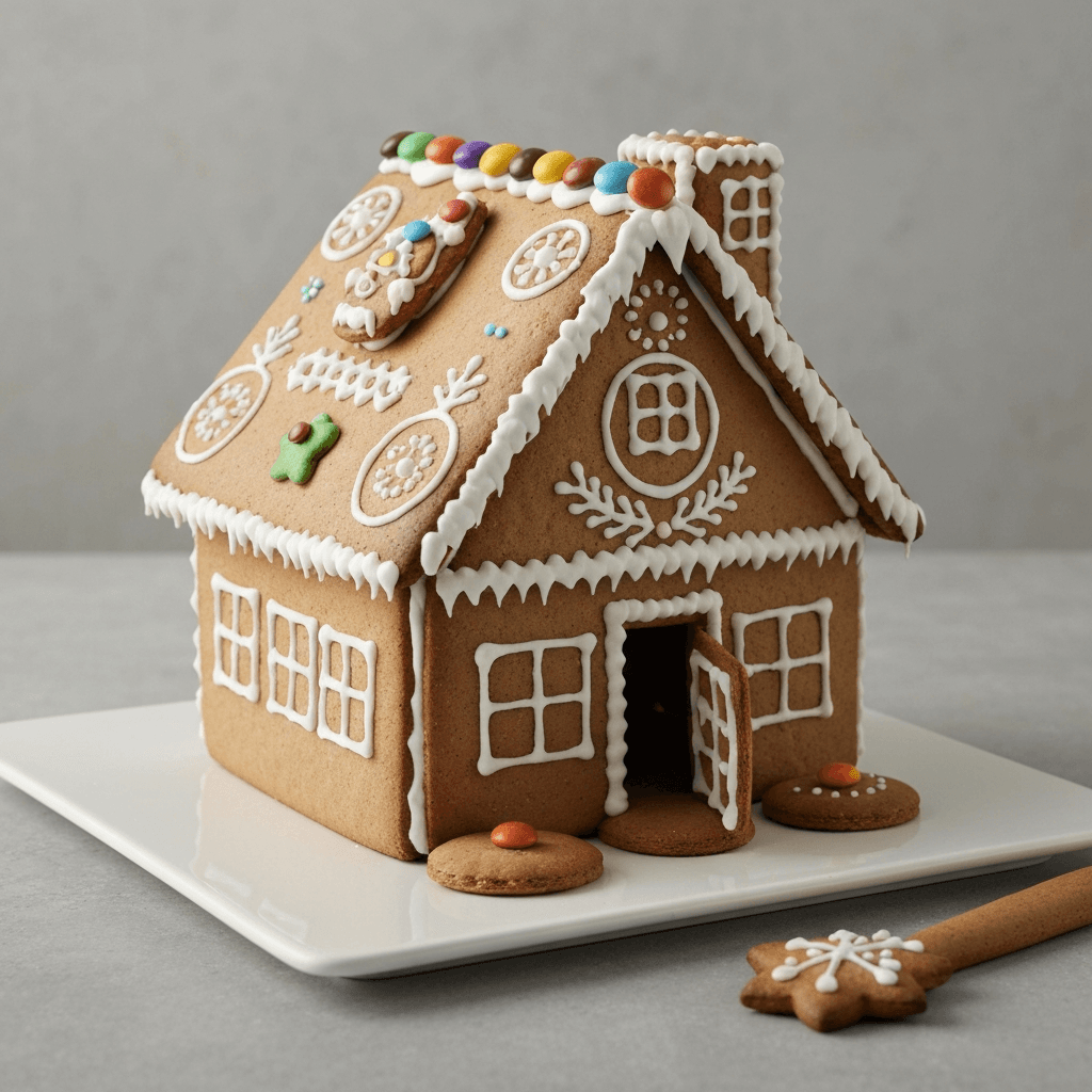 German Gingerbread House with Royal Icing Decorations