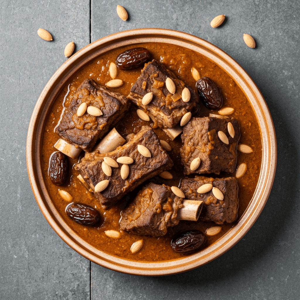 Moroccan Spiced Short Rib Tagine with Medjool Dates and Toasted Almonds