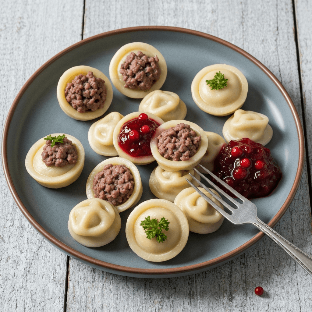 Venison Pelmeni with Lingonberry Sauce