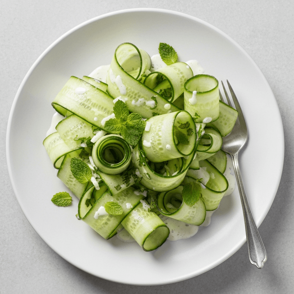 Cucumber and Mint Ribbon Salad with Lemon-Yogurt Dressing
