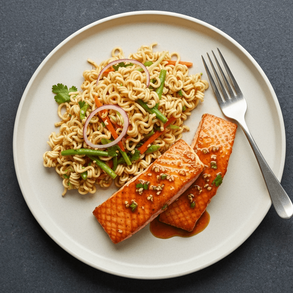 Miso Glazed Salmon with Ramen Noodle Salad