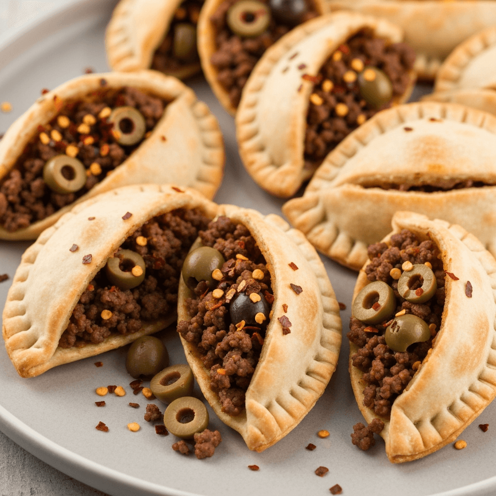 Spicy Ground Beef and Olive Empanadas with Red Pepper Flakes