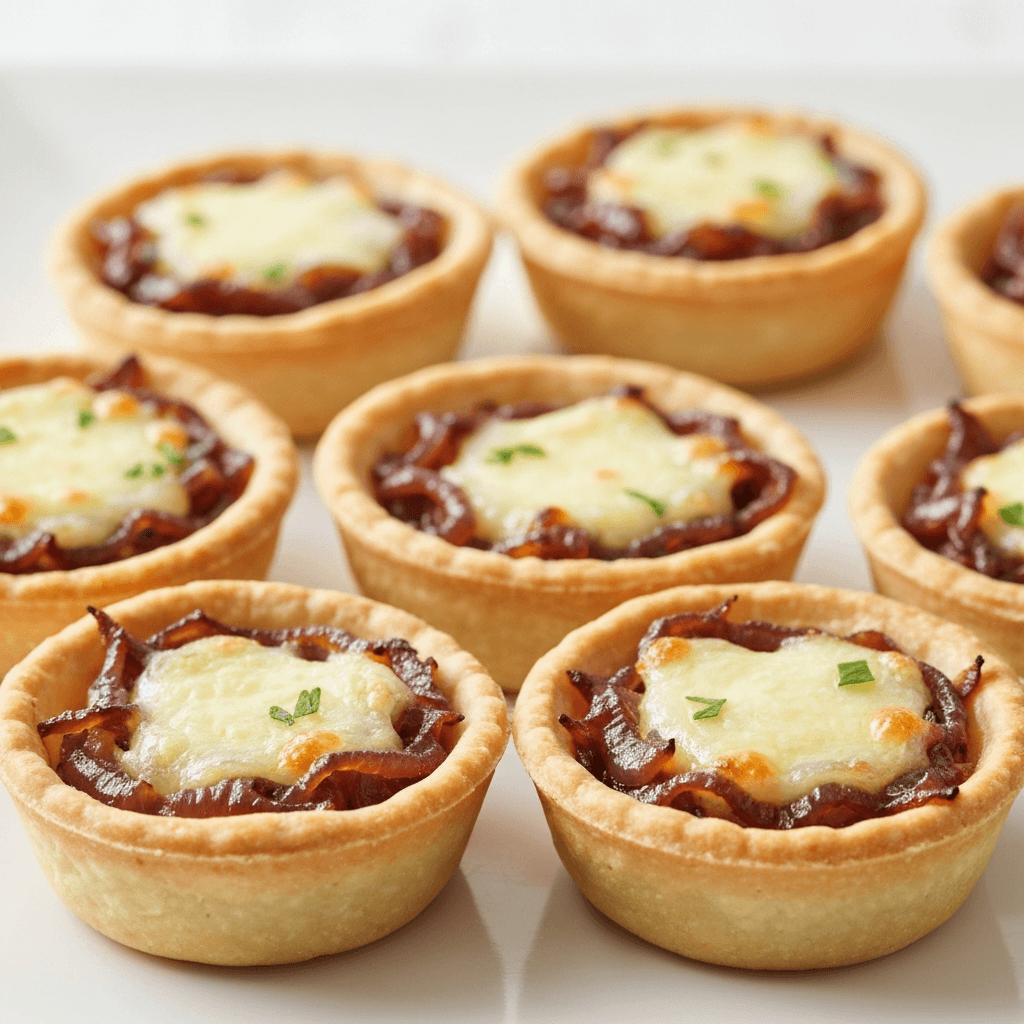 Caramelized Onion and Gruyere Tartlets with Balsamic Glaze