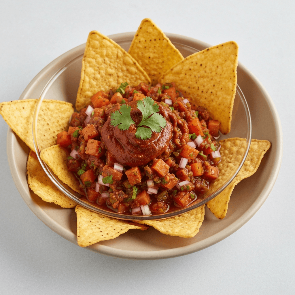 Spicy Mole Rojo Salsa with Tortilla Chips