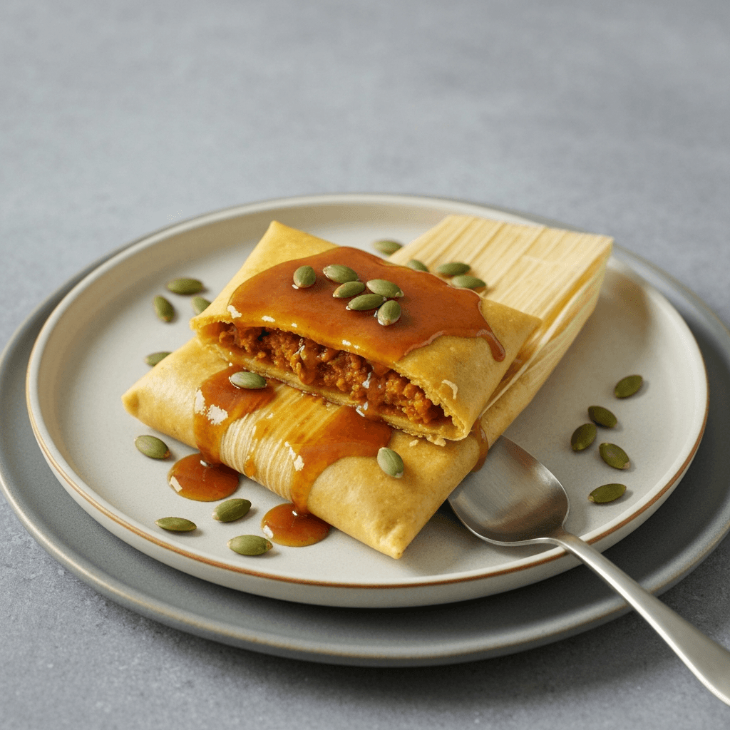 Spiced Pumpkin and Pepita Dessert Tamales with Maple-Cinnamon Glaze