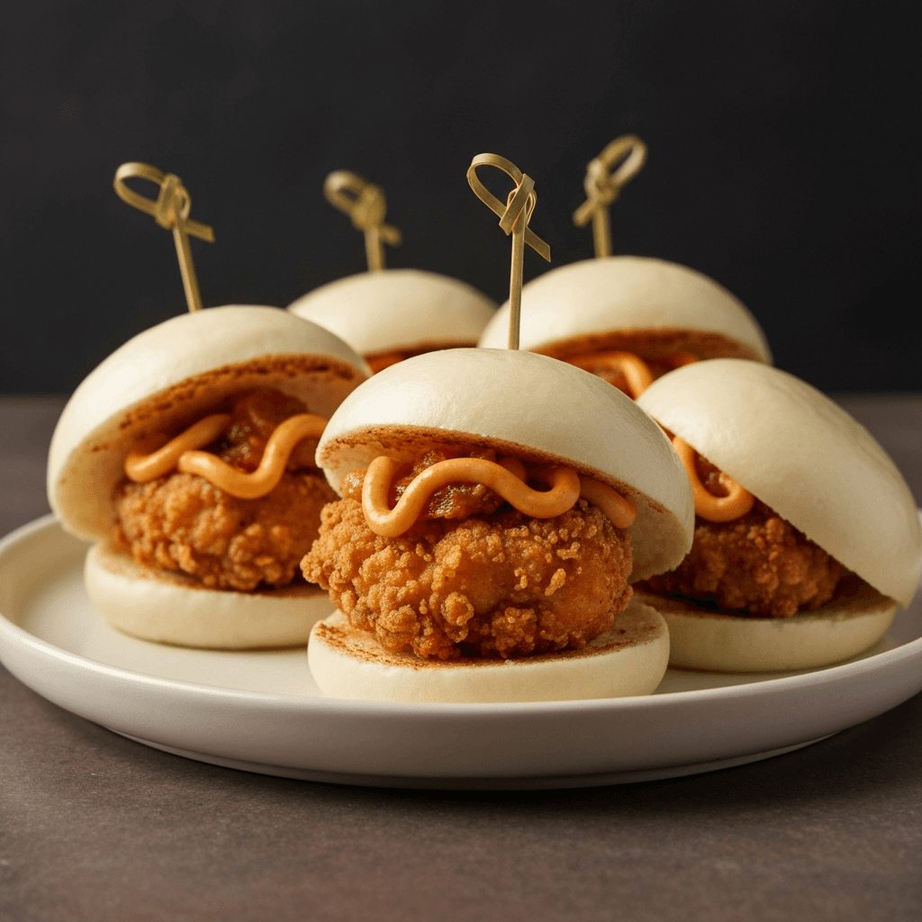 Laksa Fried Chicken Mantou Sliders with Gula Melaka Mayo