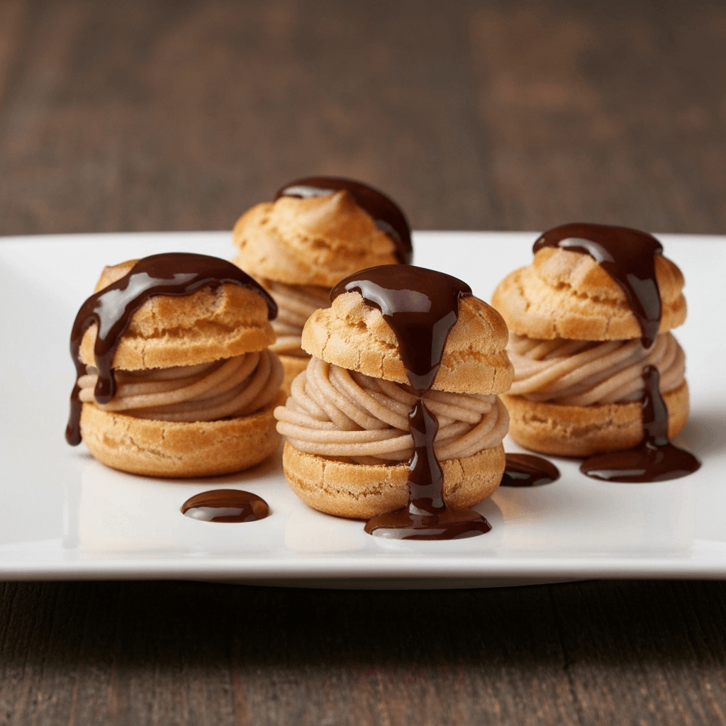 Profiteroles with Chestnut Cream and Chocolate Sauce