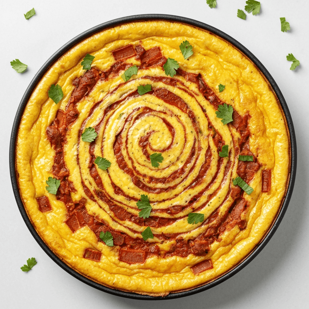 Bobotie Breakfast Frittata with Chutney Swirl