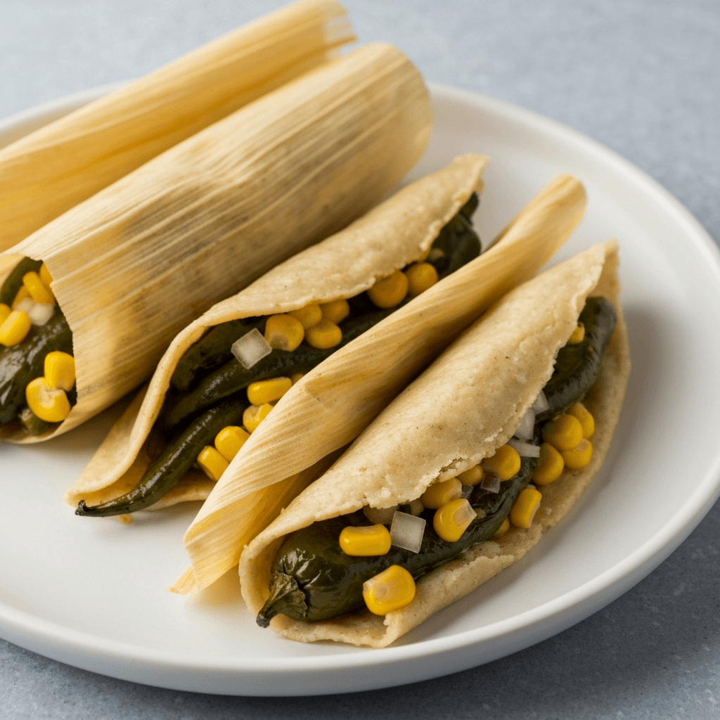 Spicy Rajas Tamales with Queso Oaxaca