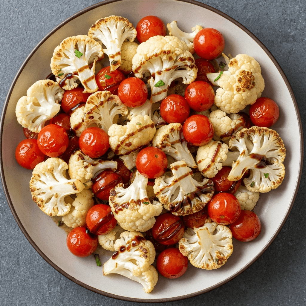 Roasted Cauliflower and Cherry Tomato Medley with Balsamic Glaze