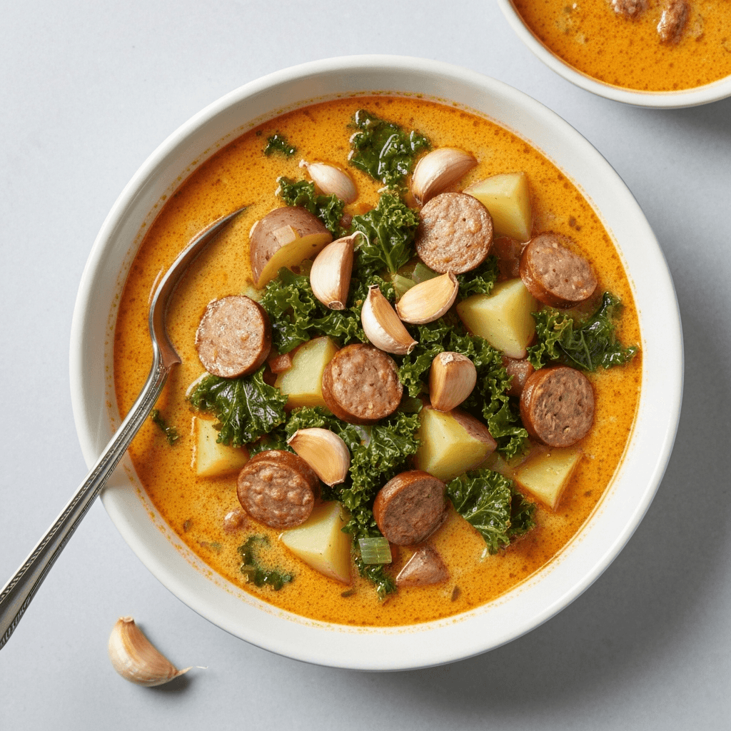 Zuppa Toscana with Spicy Sausage and Roasted Garlic