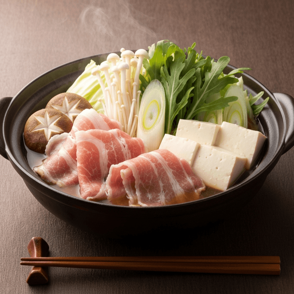 Japanese Hot Pot (Nabemono) with Pork and Vegetables
