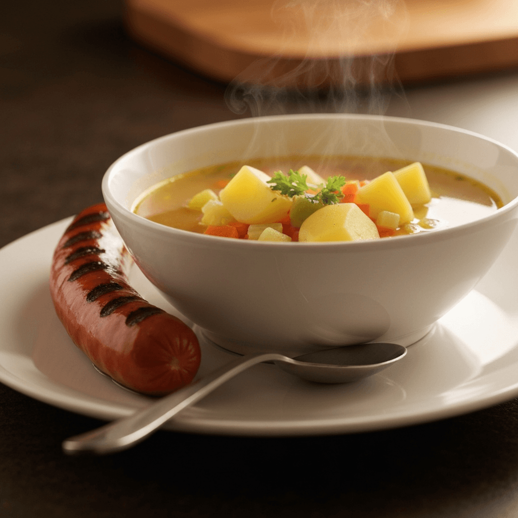 German Potato Soup (Kartoffelsuppe) with Sausage