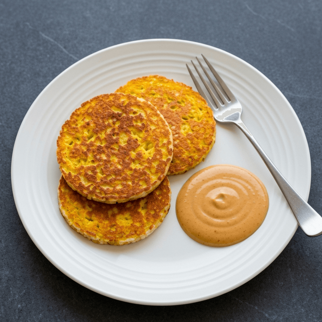 Turmeric and Coconut Rice Pancakes with Spicy Peanut Sauce