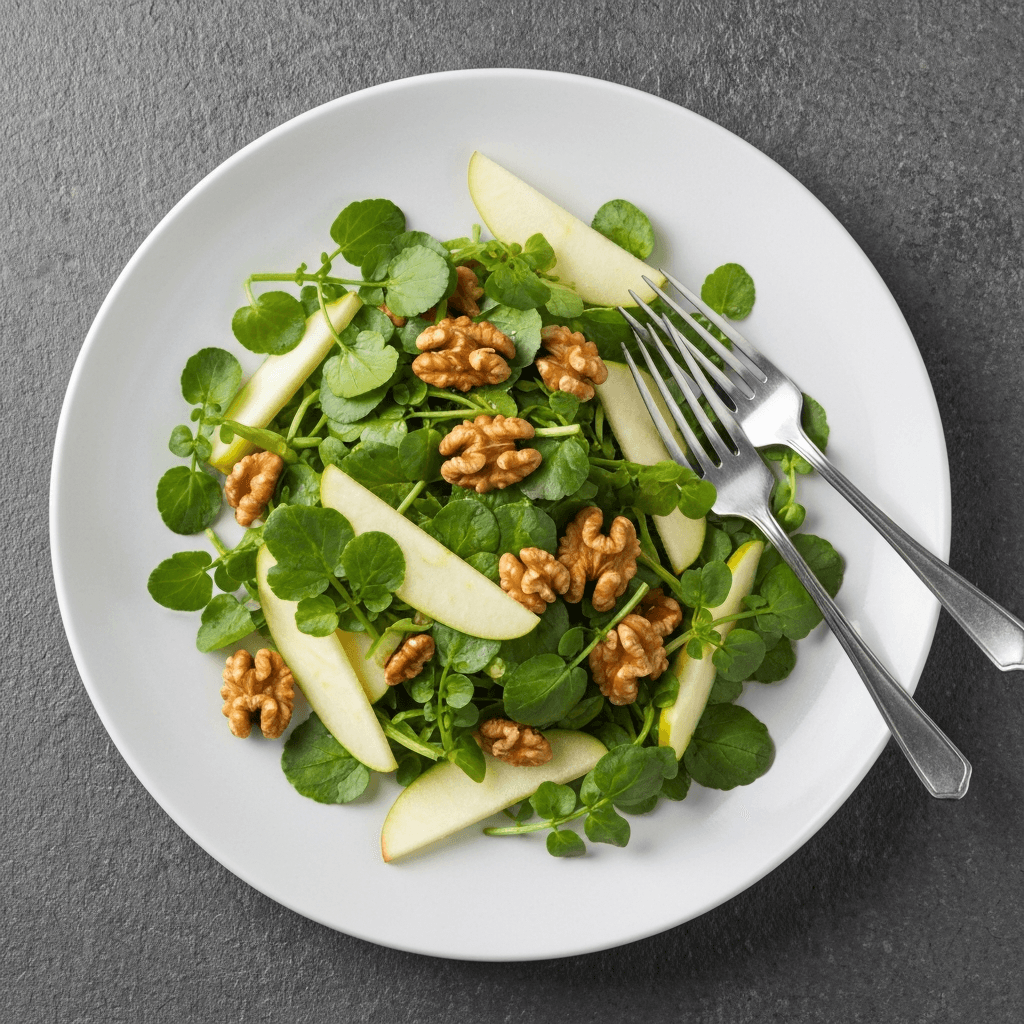 Watercress and Apple Salad with Toasted Walnuts and a Light Lemon Vinaigrette
