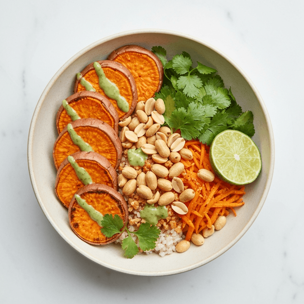 Roasted Sweet Potato and Peanut Bún Bowl (Vegan)