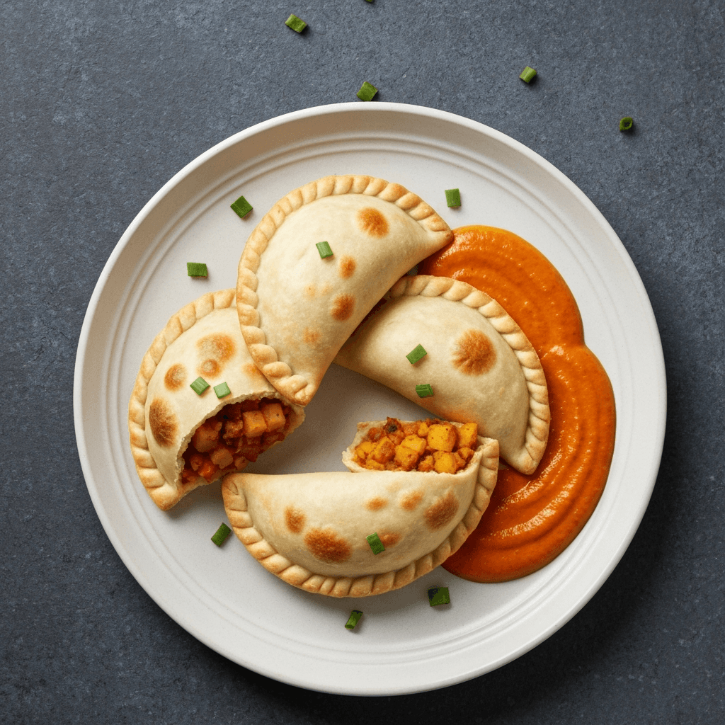 Vegan Chorizo & Potato Empanadas with Romesco Sauce