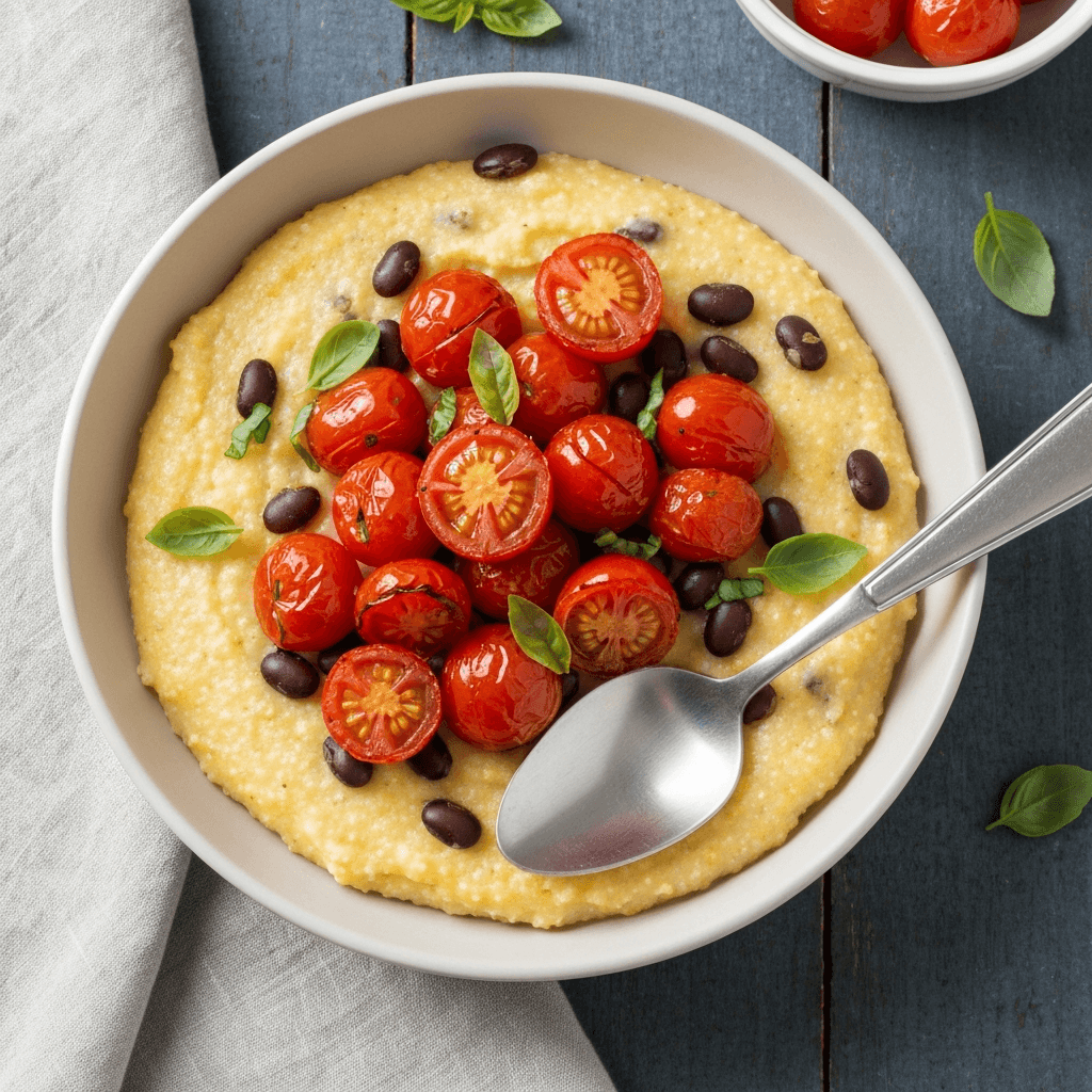 Black Bean Polenta with Roasted Tomatoes and Basil