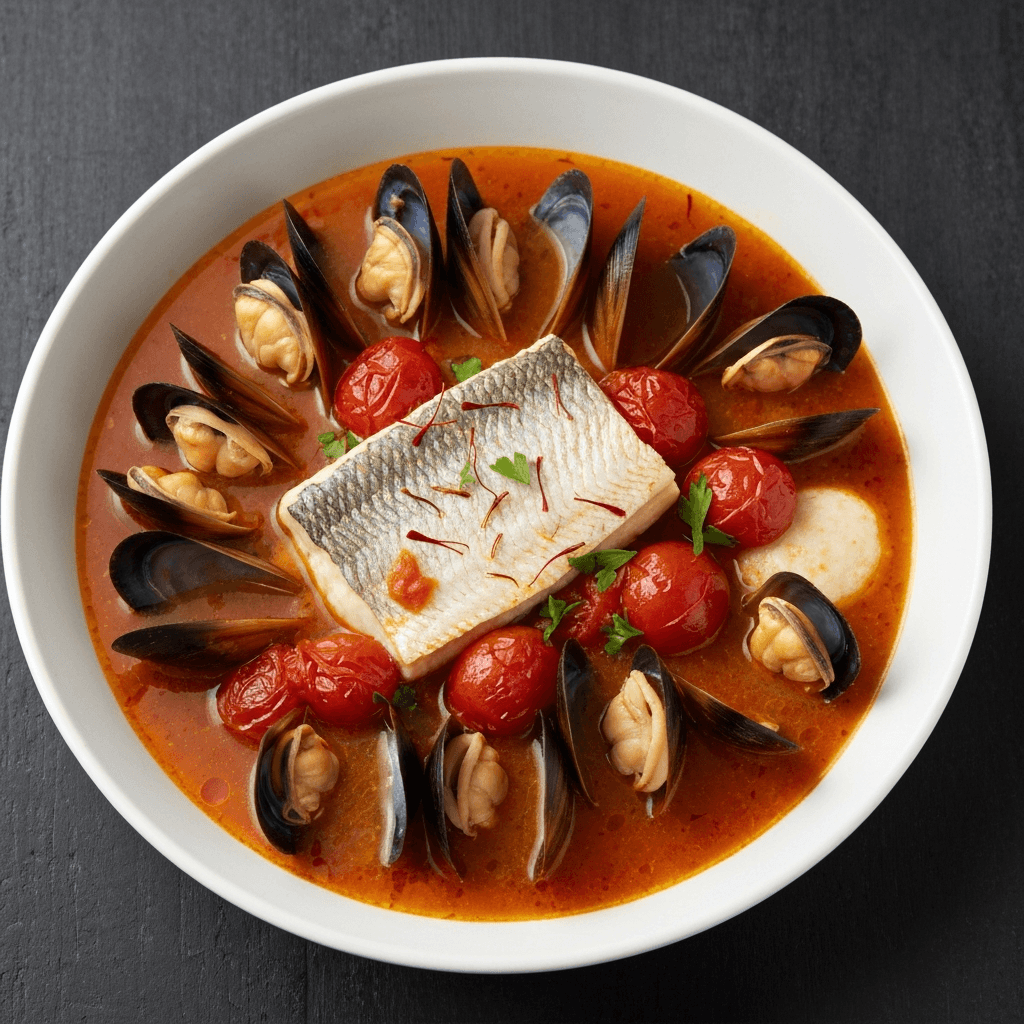 Sicilian Fish Stew (Cacciucco) with Saffron and Tomatoes