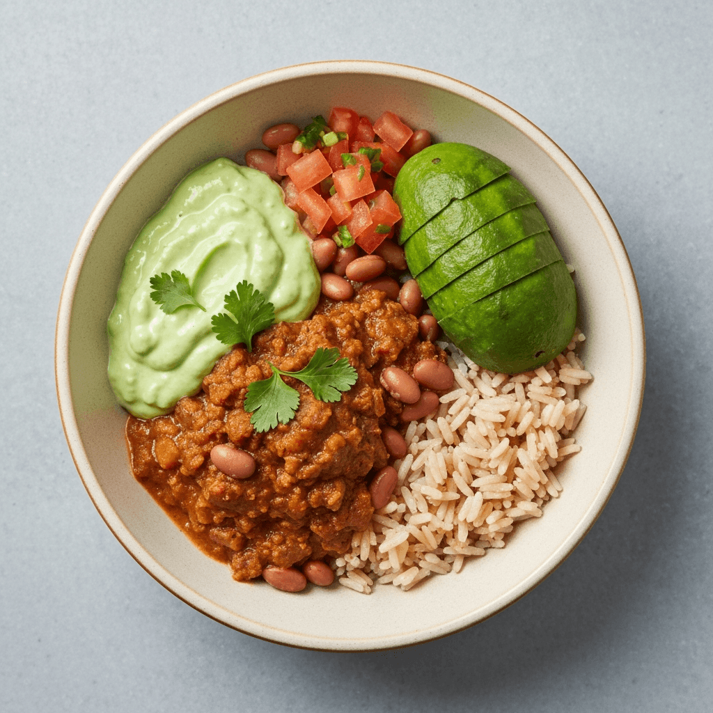 Bobotie Taco Bowls with Avocado Crema