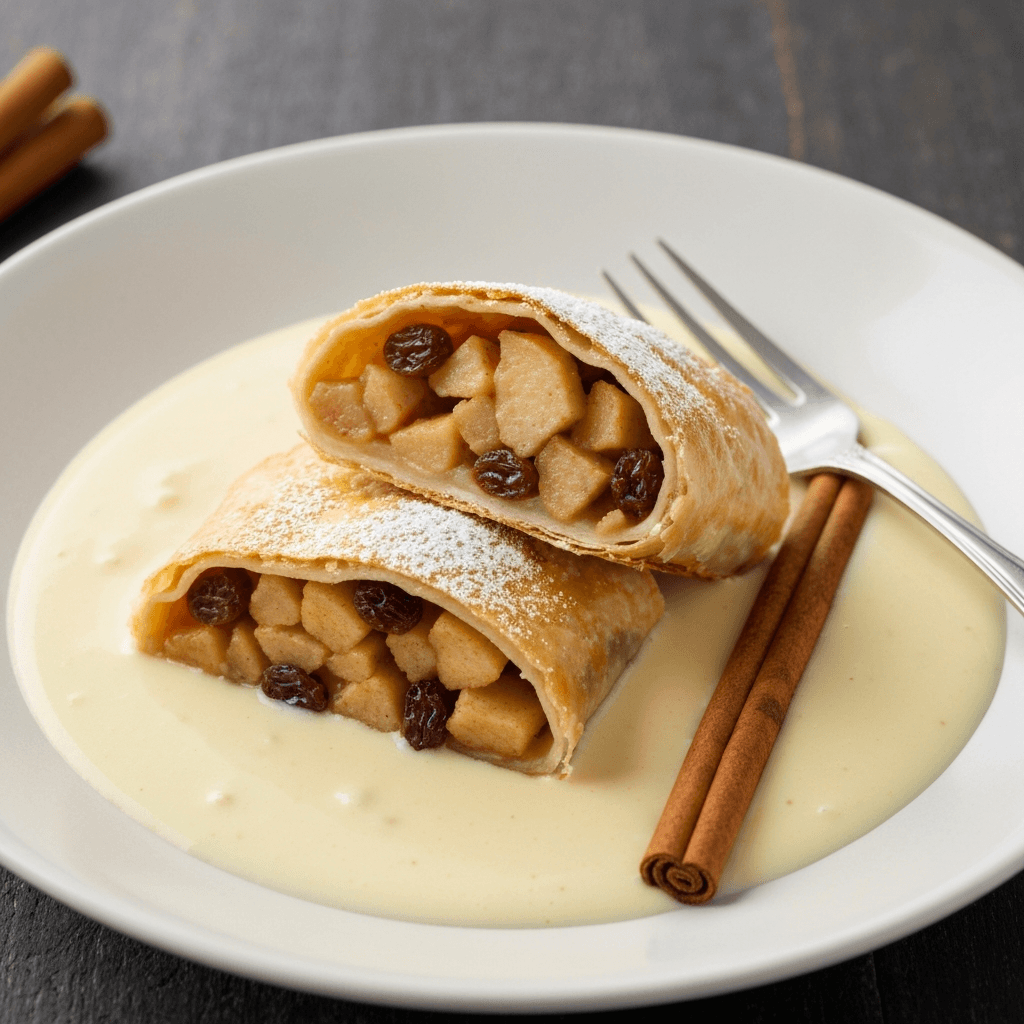 Warm Apfelstrudel with Vanilla Sauce (Vegetarian)