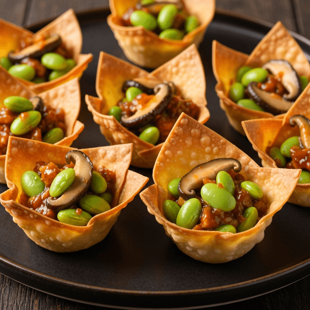 Spicy Edamame & Shiitake Wonton Cups