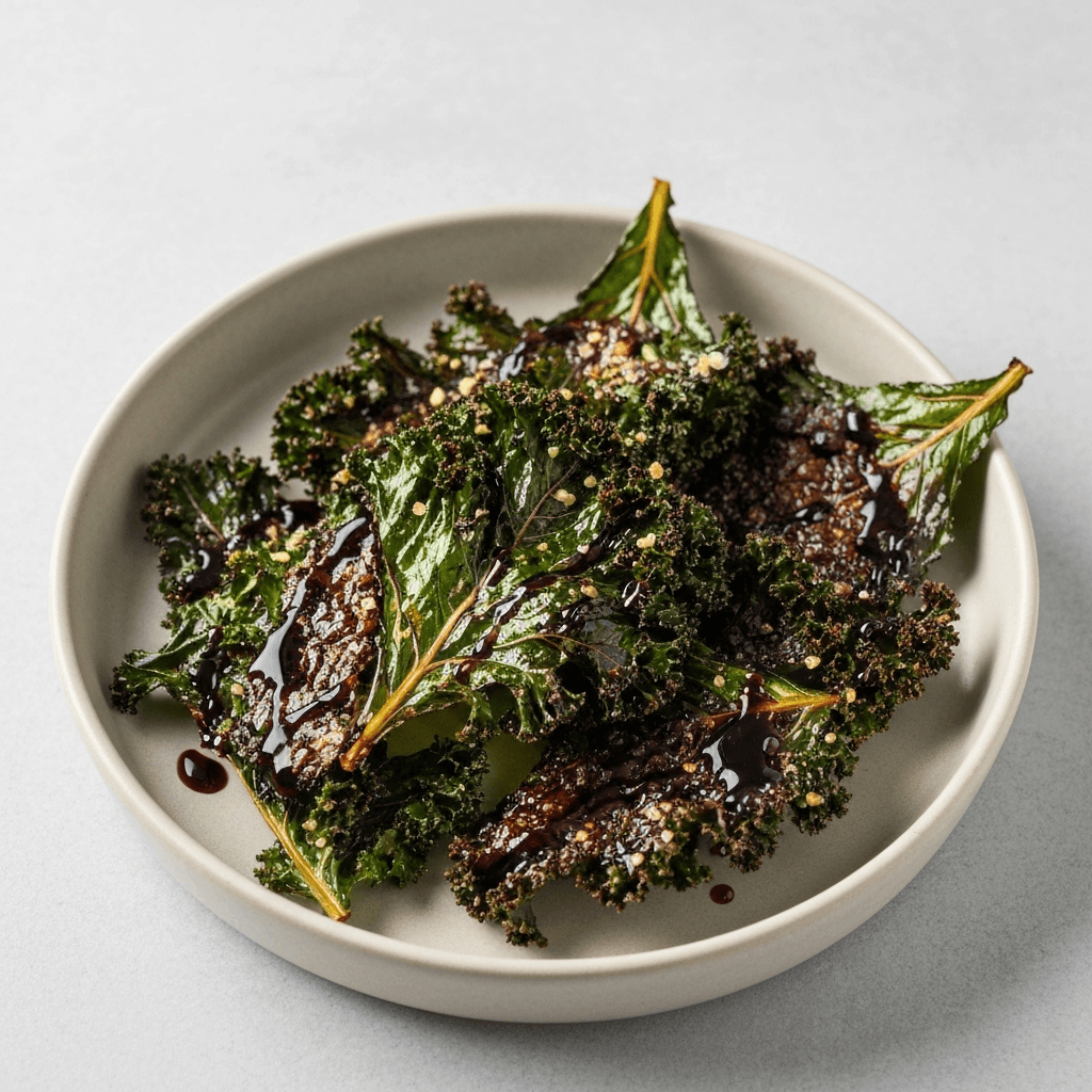 Candied Kale Crisps with Balsamic Glaze