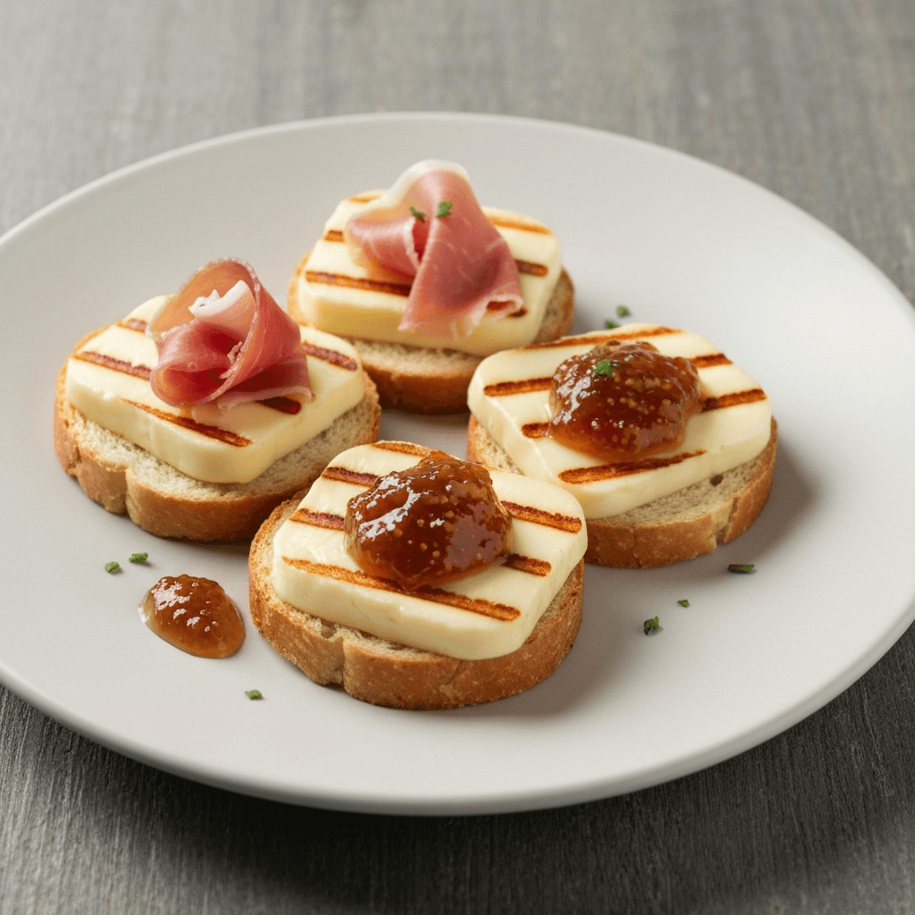Grilled Jersey Cream with Fig Jam and Prosciutto