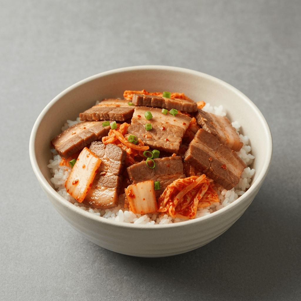 Spicy Kimchi Pork Donburi with Gochujang & Sesame Oil