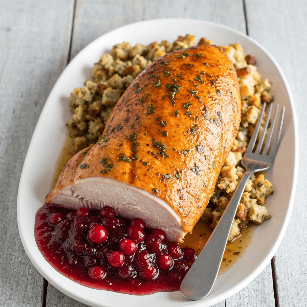Roasted Turkey Breast with Cranberry Sauce and Stuffing